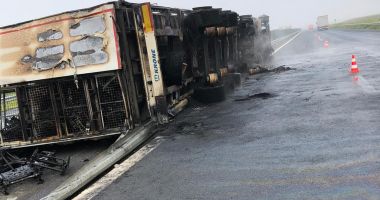 GALERIE FOTO / Accident grav pe Autostrada Arad-Nădlac. Au fost implicate trei TIR-uri, unul a luat foc - 5