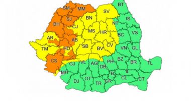 ANM: Cod galben de ploi abundente în 11 județe - 2