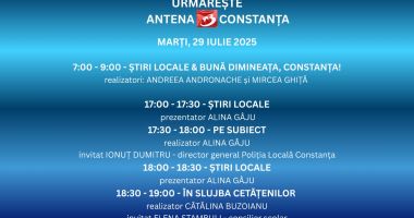 Stire din Actualitate : Programul zilei de marți, 29 iulie, la Antena 3 Constanța