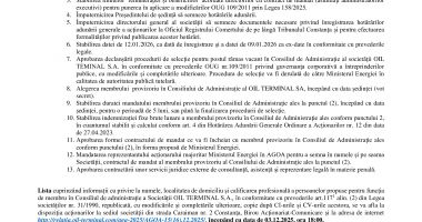 Consiliul de Administrație al Societății OIL TERMINAL S.A. convoacă Adunarea Generală Ordinară a Acţionarilor în data de 15.12.2025 - 2