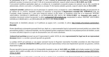 Consiliul de Administrație al Societății OIL TERMINAL S.A. convoacă Adunarea Generală Ordinară a Acţionarilor în data de 15.12.2025 - 3