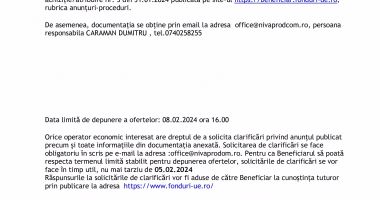 ANUNT DE PARTICIPARE LA PROCEDURA COMPETITIVA pentru atribuirea Contractului de Furnizare ECHIPAMENT INCARCATOR TELESCOPIC - 2