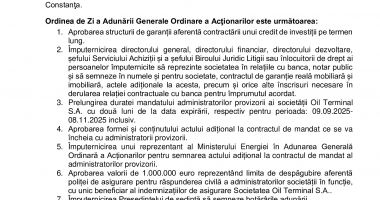 Consiliul de Administrație al Societății OIL TERMINAL S.A. convoacă Adunarea Generală Ordinară a Acţionarilor în data de 04.09.2025 - 2