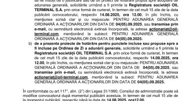Consiliul de Administrație al Societății OIL TERMINAL S.A. convoacă Adunarea Generală Ordinară a Acţionarilor în data de 04.09.2025 - 3
