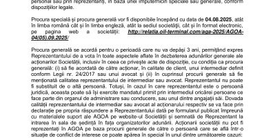 Consiliul de Administrație al Societății OIL TERMINAL S.A. convoacă Adunarea Generală Ordinară a Acţionarilor în data de 04.09.2025 - 4