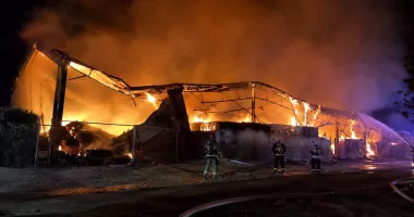 Incendiu puternic la Cogealac. Mii de baloți de paie au ars în două hale agricole