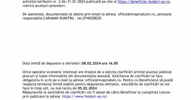 ANUNT DE PARTICIPARE LA PROCEDURA COMPETITIVA pentru atribuirea Contractului de Furnizare ECHIPAMENTE ELEVATOARE CU CUPE - 2