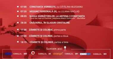 Stire din Actualitate : Programul zilei de vineri, 26 decembrie, de la Antena 3 Constața