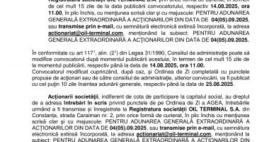Consiliul de Administrație al Societății OIL TERMINAL S.A. convoacă Adunarea Generală Extraordinară a Acţionarilor în data de 04.09.2025 - 3