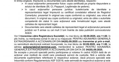 Consiliul de Administrație al Societății OIL TERMINAL S.A. convoacă Adunarea Generală Extraordinară a Acţionarilor în data de 04.09.2025 - 5