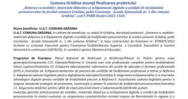 Comuna Grădina anunţă finalizarea proiectului - 2