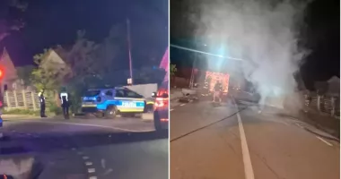 Stire din Eveniment : Doi tineri au murit arși de vii după ce mașina în care se aflau s-a izbit de un cap de pod și a luat foc