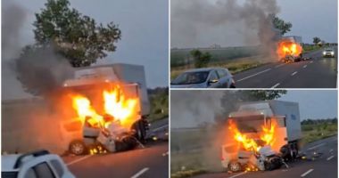 Stire din Eveniment : Accident terifiant între o maşină şi un TIR pe "Drumul Morții". Şoferul vehiculului, găsit carbonizat