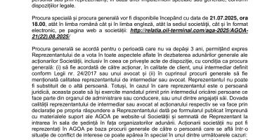 Consiliul de Administrație al Societății OIL TERMINAL S.A. convoacă Adunarea Generală Ordinară a Acţionarilor - 4