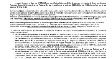 Consiliul de Administrație al Societății OIL TERMINAL S.A. convoacă Adunarea Generală Extraordinară a Acționarilor - 2
