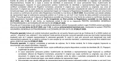 Consiliul de Administrație al Societății OIL TERMINAL S.A. convoacă Adunarea Generală Extraordinară a Acționarilor - 3