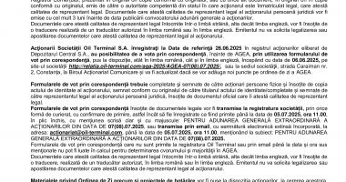 Consiliul de Administrație al Societății OIL TERMINAL S.A. convoacă Adunarea Generală Extraordinară a Acționarilor - 4