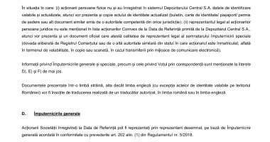 Consiliul de Administrație al Societății COMVEX S.A. convoacă Adunarea Generală Ordinară a Acționarilor Societății în data de 3 Noiembrie 2025, ora 12.00 - 4