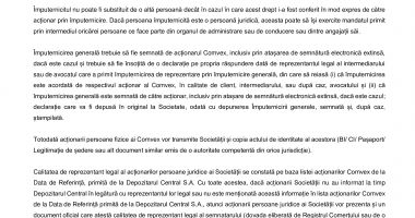 Consiliul de Administrație al Societății COMVEX S.A. convoacă Adunarea Generală Ordinară a Acționarilor Societății în data de 3 Noiembrie 2025, ora 12.00 - 5