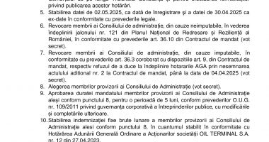 Consiliul de Administrație al Societății OIL TERMINAL S.A., întrunit în ședința din data de 26.03.2025 - 3