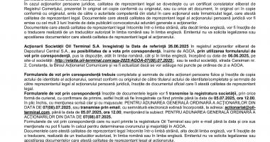 Consiliul de Administrație al Societății OIL TERMINAL S.A. convoacă Adunarea Generală Ordinară a Acţionarilor - 4