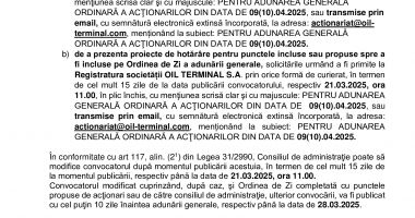 Consiliul de Administrație al Societății OIL TERMINAL S.A., întrunit în ședința din data de 26.03.2025 - 5