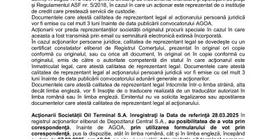 Consiliul de Administrație al Societății OIL TERMINAL S.A., întrunit în ședința din data de 26.03.2025 - 8