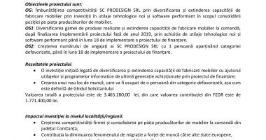 Finalizarea proiectului „Extinderea capacității de producție mobilier în cadrul SC Prodesign SRL” - 2