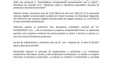 Finalizarea proiectului  “Optimizarea managementului firmelor de construcții printr-un soft specializat  realizat de SETCONSTRUCT” - 2