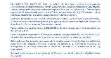 Lansarea proiectului  „Diversificarea activității firmei GRUP REYNA CONSTRUCT SRL în lucrări de tâmplărie” - 2