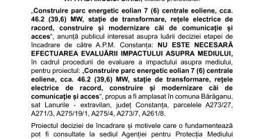 ANUNȚ PUBLIC  PRIVIND DECIZIA ETAPEI DE ÎNCADRARE   WPA  ADAMCLISI S.R.L. - 2