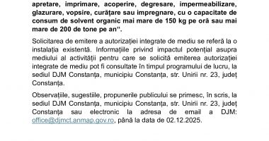 ANUNȚ PUBLIC privind solicitarea de emitere a autorizației integrate de mediu - 2