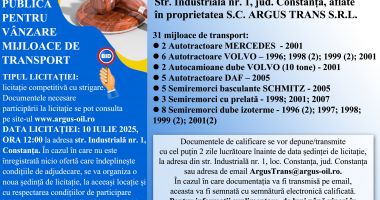 Stire din Anunțuri : Anunț licitație publică pentru vânzare mijloace de transport - S.C. Argus Trans