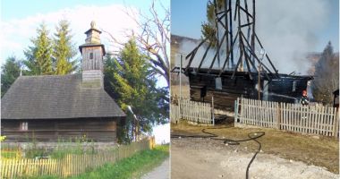Stire din Eveniment : O biserică din lemn, construită în 1724, a ars într-un incendiu