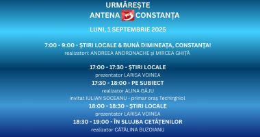 Stire din Actualitate : Programul zilei de luni, 1 septembrie, la Antena 3 Constanța