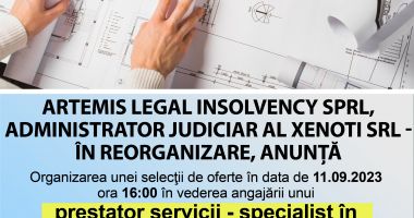 Artemis Legal Insolvency SPRL, administrator judiciar al XENOTI SRL - în reorganizare, ANUNȚĂ - 2