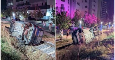 Stire din Eveniment : Un şofer băut şi cu permisul anulat, s-a răsturnat cu maşina pe o cale ferată