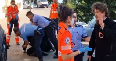 VIDEO. Călugăr încătuşat de poliţişti după un scandal lângă Catedrala Arhiepiscopală din Constanţa