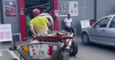 Stire din Eveniment : Un agent de pază a intrat cu calul și căruța în magazinul unde lucra