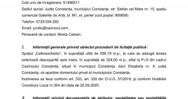 Anunţ publicitar privind închirierea prin licitație publică a spațiului „Cafenea/bistro” din cadrul Cazinoului Constanța - 2