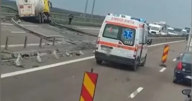 Stire din Eveniment : Pericol de explozie. Cisternă cu GPL scăpată de sub control pe autostradă