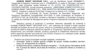 Lansare proiect cu titlul „CREȘTEREA COMPETITIVITĂȚII  S.C. AGIMOB SMART NĂVODARI S.R.L. PRIN INVESTIȚIA RETEHNOLOGIZĂRII” - 2