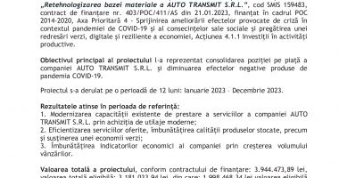 Comunicat de presă privind finalizarea proiectului „Retehnologizarea bazei materiale a AUTO TRANSMIT S.R.L.” - 2