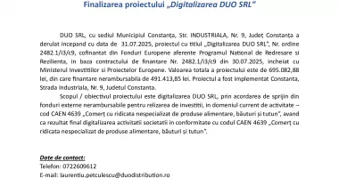 Finalizarea proiectului „Digitalizarea DUO SRL” - 2