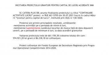 INCETAREA PROIECTULUI GRANTURI PENTRU CAPITAL DE LUCRU ACORDATE IMM - 2