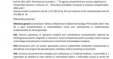 Lansarea proiectului „Dotare și Modernizare Cabinet Stomatologic Primo Estetic Dent” - 2