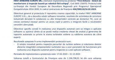 Anunț demarare proiect “First Airbone - Sistem de monitorizare și inspecție baza-tă pe robotică fără echipaj" - 2