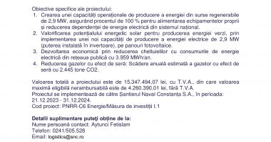 Anunț inițial privind proiectul  „Centrală Electrică Fotovoltaică 3,2 MWp ȘANTIERUL NAVAL CONSTANȚA” - 2