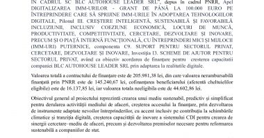 Comunicat de presă începere implementare proiect “CREȘTEREA NIVELULUI DE DIGITALIZARE IN CADRUL SC BLC AUTOHOUSE LEADER S.R.L.” - 2