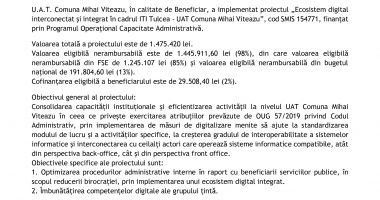 Inchiderea proiectului  „Ecosistem digital interconectat și integrat în cadrul ITI Tulcea –  UAT Comuna Mihai Viteazu“ - 2